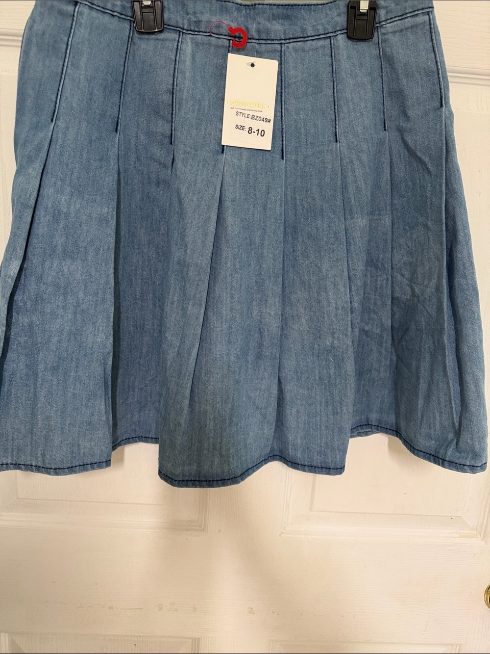 Light Blue Denim Pleated Skater Skirt - Unbranded